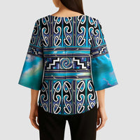 Maori Matariki Kimono Sleeve Blouse Blue Galaxy Aesthetic Koru Art LT01 - Polynesian Pride