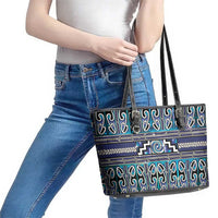 Maori Matariki Leather Tote Bag Blue Galaxy Aesthetic Koru Art LT01 - Polynesian Pride