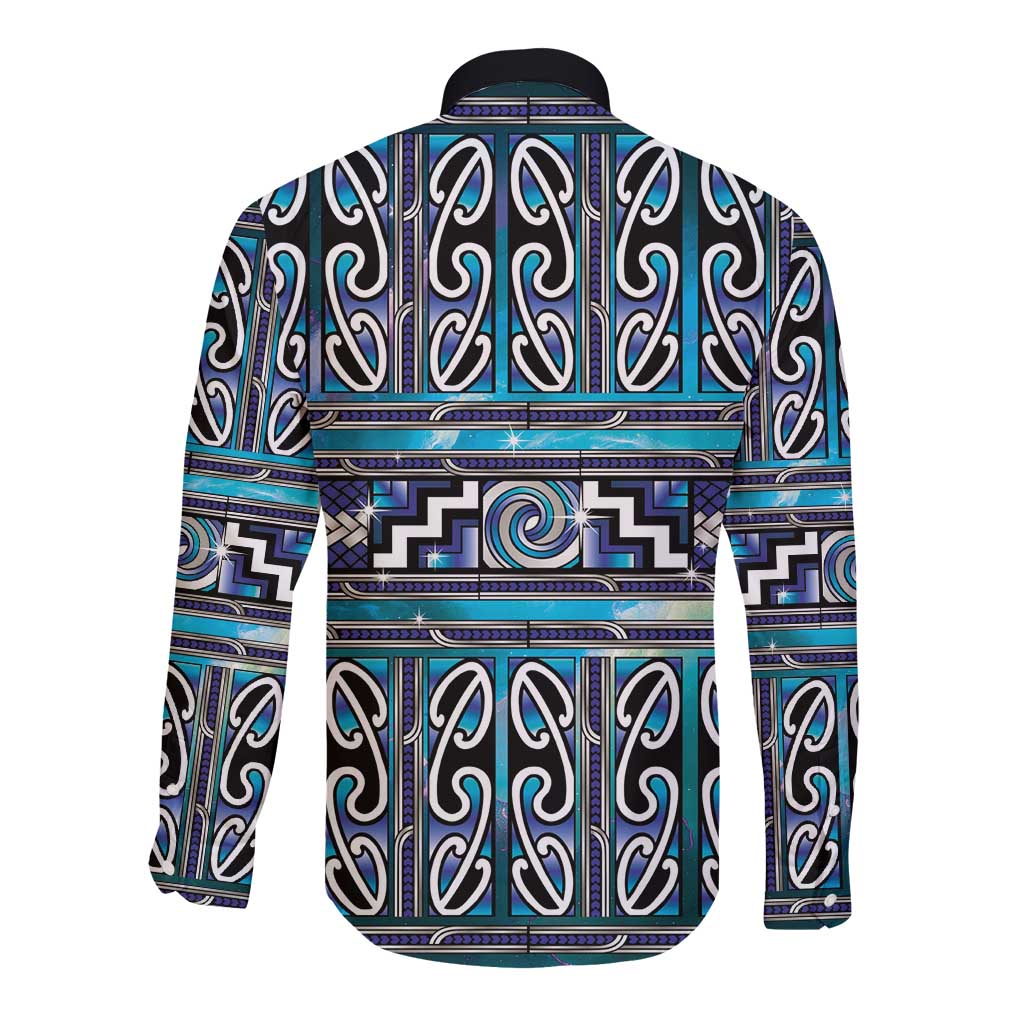 Maori Matariki Long Sleeve Button Shirt Blue Galaxy Aesthetic Koru Art LT01 - Polynesian Pride