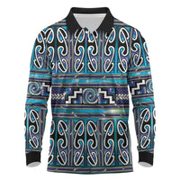 Maori Matariki Long Sleeve Polo Shirt Blue Galaxy Aesthetic Koru Art