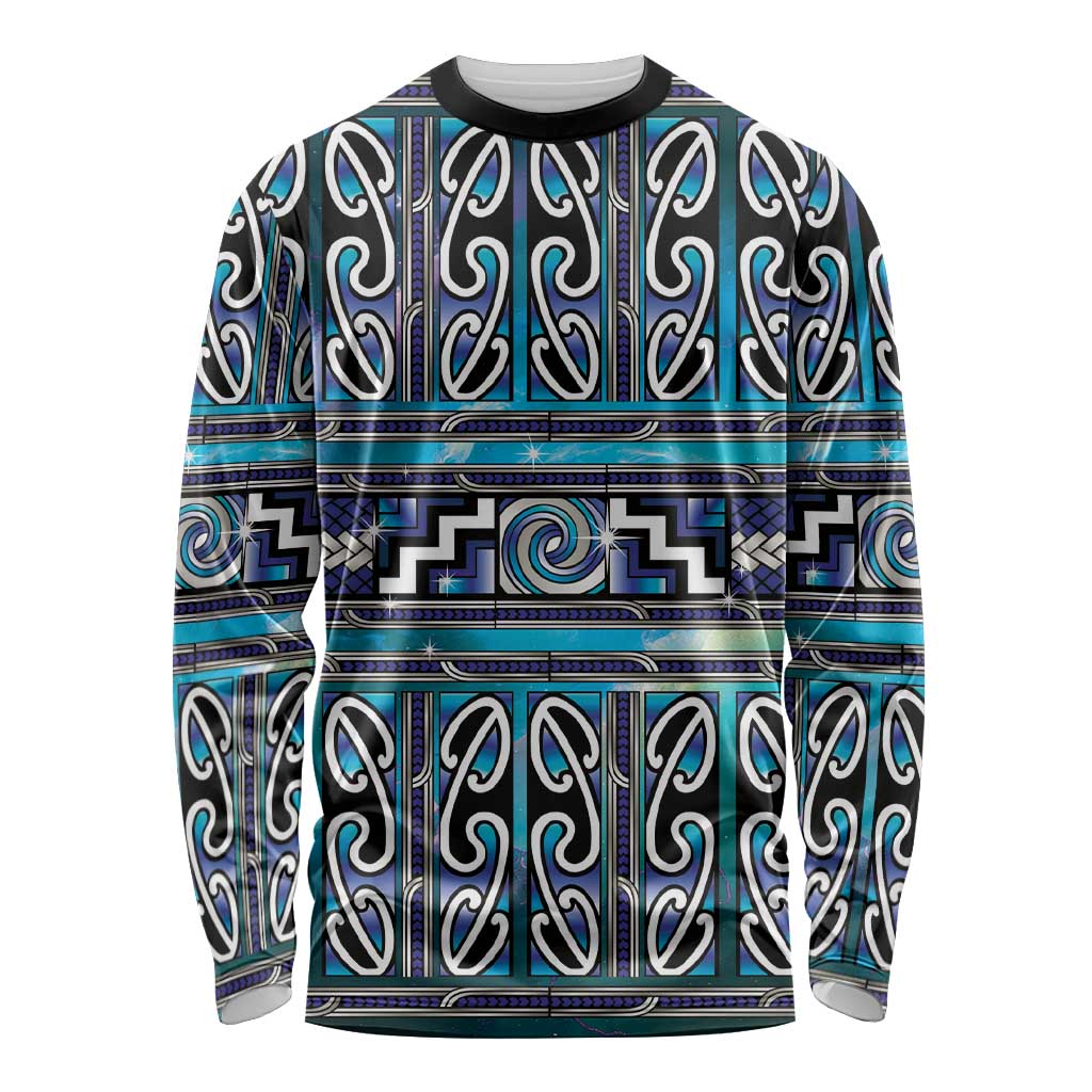Maori Matariki Long Sleeve Shirt Blue Galaxy Aesthetic Koru Art LT01 Unisex Blue - Polynesian Pride