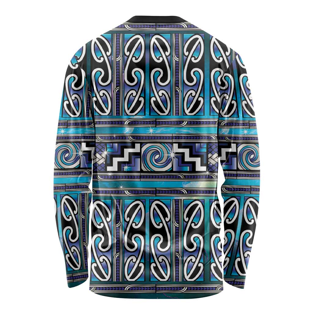 Maori Matariki Long Sleeve Shirt Blue Galaxy Aesthetic Koru Art LT01 - Polynesian Pride
