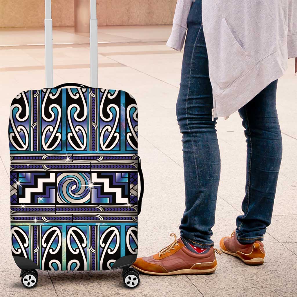 Maori Matariki Luggage Cover Blue Galaxy Aesthetic Koru Art LT01 Blue - Polynesian Pride