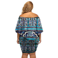 Maori Matariki Off Shoulder Short Dress Blue Galaxy Aesthetic Koru Art LT01 - Polynesian Pride