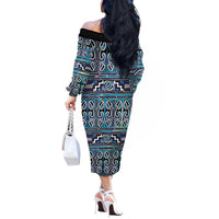 Maori Matariki Off The Shoulder Long Sleeve Dress Blue Galaxy Aesthetic Koru Art LT01 - Polynesian Pride