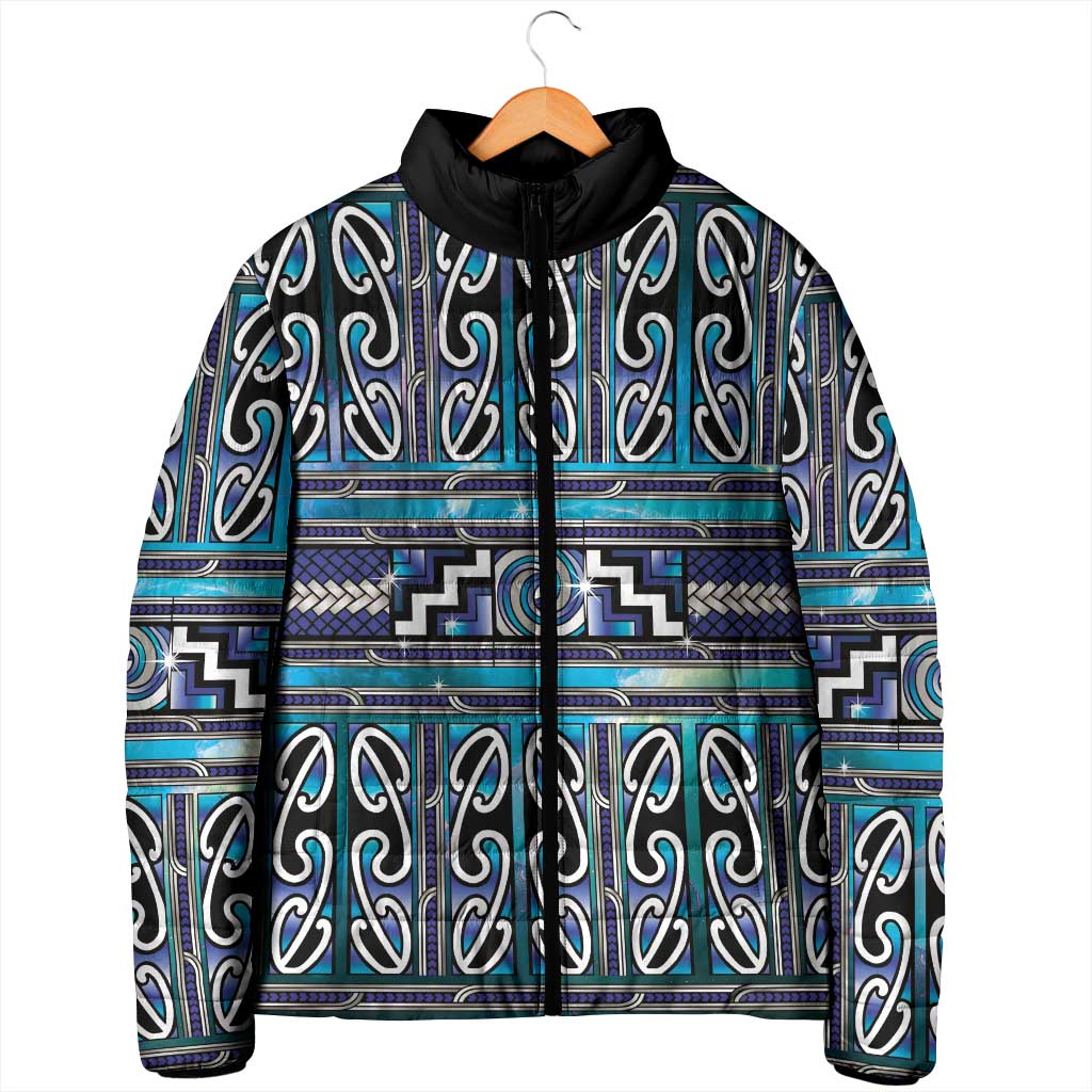 Maori Matariki Padded Jacket Blue Galaxy Aesthetic Koru Art LT01 - Polynesian Pride