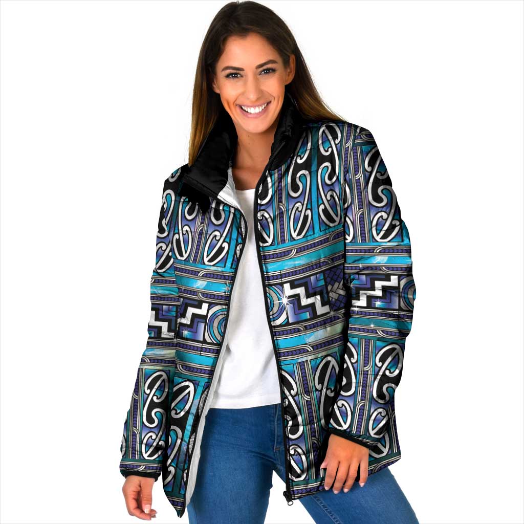 Maori Matariki Padded Jacket Blue Galaxy Aesthetic Koru Art LT01 Women Blue - Polynesian Pride