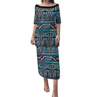 Maori Matariki Puletasi Blue Galaxy Aesthetic Koru Art LT01 Long Dress Blue - Polynesian Pride