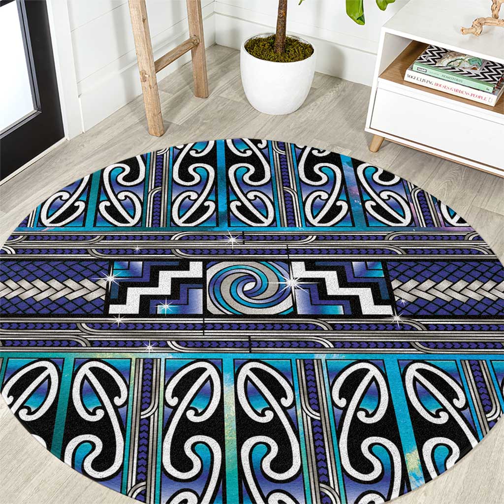 Maori Matariki Round Carpet Blue Galaxy Aesthetic Koru Art LT01 Blue - Polynesian Pride