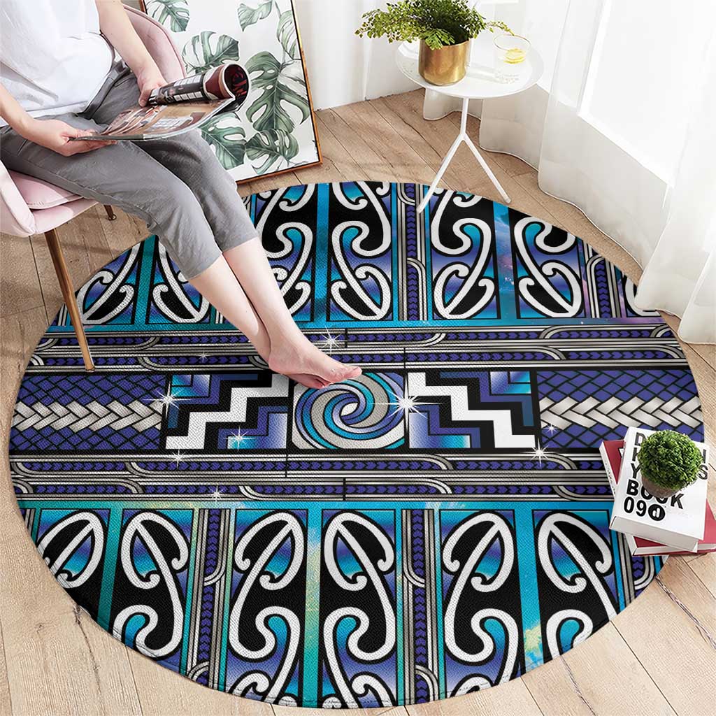 Maori Matariki Round Carpet Blue Galaxy Aesthetic Koru Art LT01 - Polynesian Pride