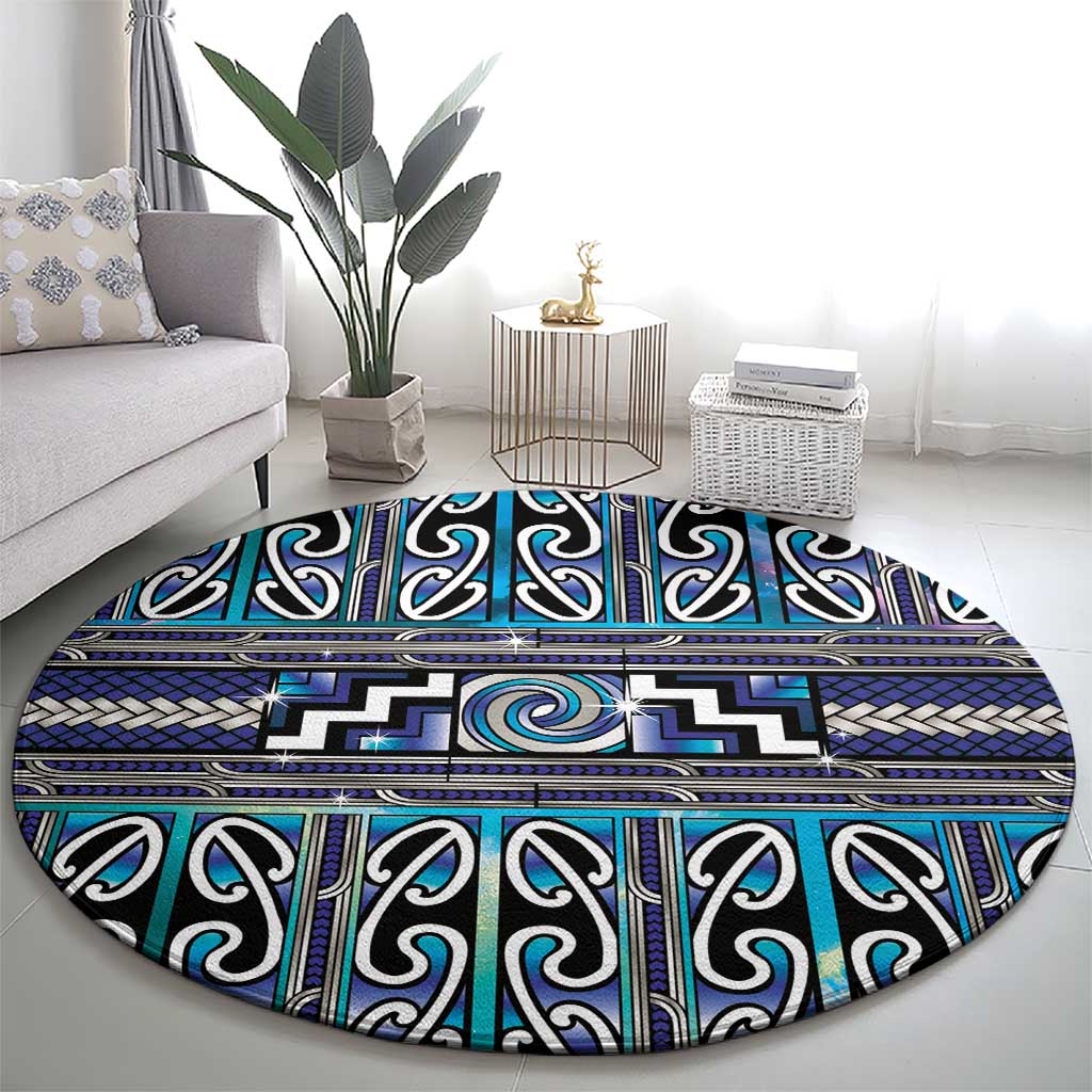 Maori Matariki Round Carpet Blue Galaxy Aesthetic Koru Art LT01 - Polynesian Pride