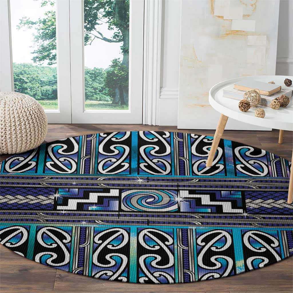 Maori Matariki Round Carpet Blue Galaxy Aesthetic Koru Art LT01 - Polynesian Pride