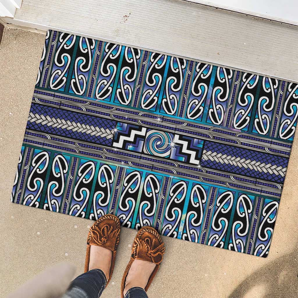 Maori Matariki Rubber Doormat Blue Galaxy Aesthetic Koru Art LT01 - Polynesian Pride