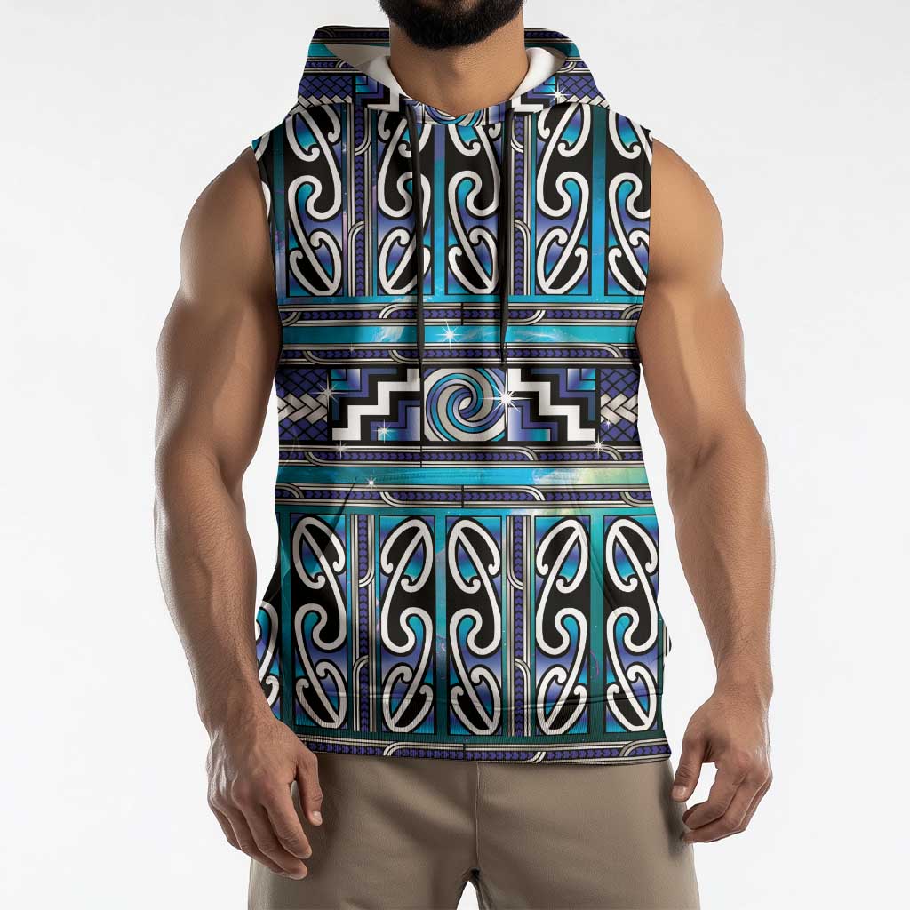 Maori Matariki Sleeveless Hoodie Blue Galaxy Aesthetic Koru Art LT01 - Polynesian Pride