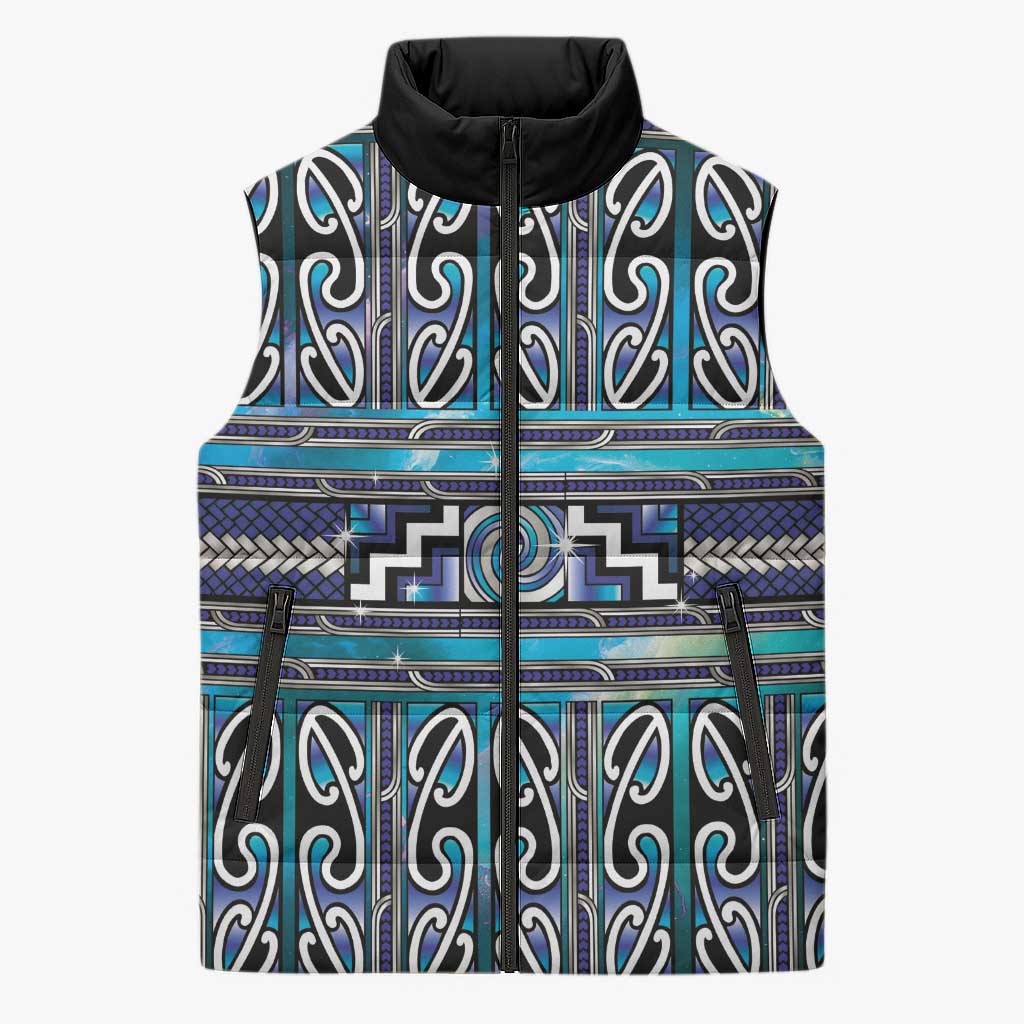 Maori Matariki Sleeveless Puffer Jacket Blue Galaxy Aesthetic Koru Art LT01 Unisex Blue - Polynesian Pride