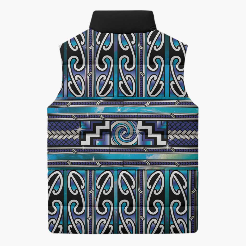 Maori Matariki Sleeveless Puffer Jacket Blue Galaxy Aesthetic Koru Art LT01 - Polynesian Pride