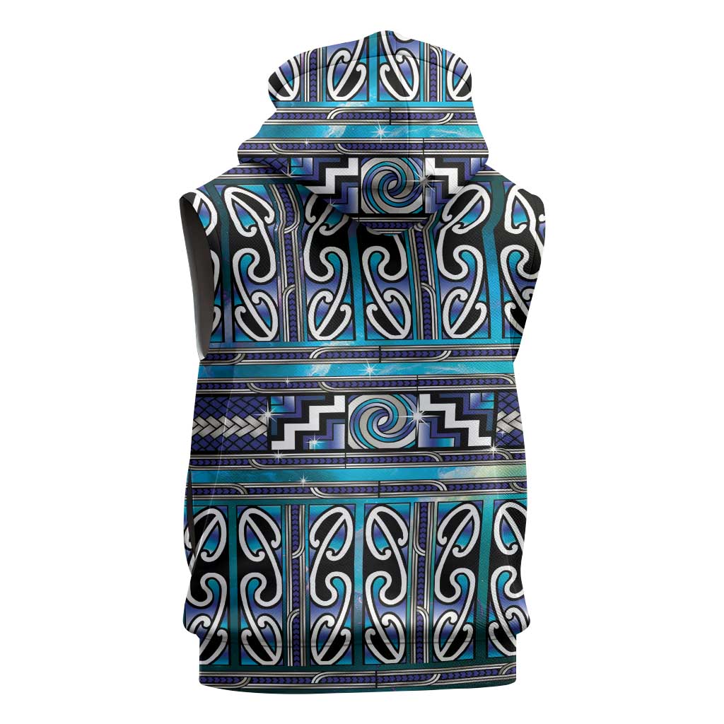 Maori Matariki Sleeveless Zip Hoodie Blue Galaxy Aesthetic Koru Art LT01 - Polynesian Pride