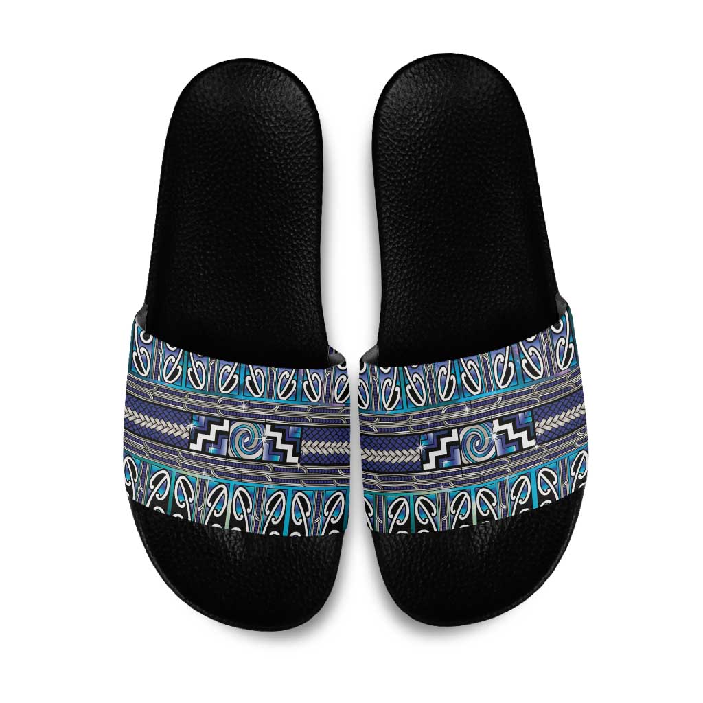 Maori Matariki Slide Sandals Blue Galaxy Aesthetic Koru Art LT01 Blue - Polynesian Pride