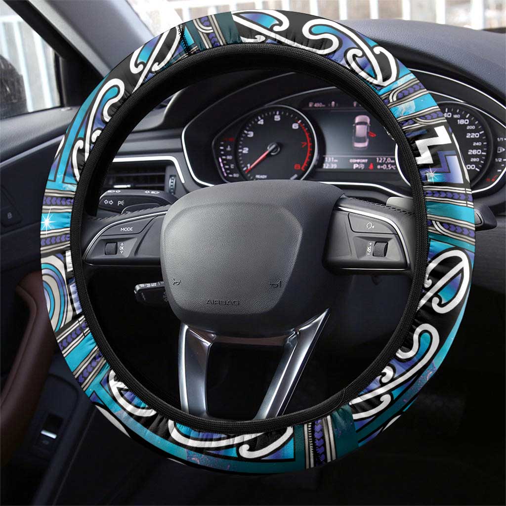 Maori Matariki Steering Wheel Cover Blue Galaxy Aesthetic Koru Art LT01 - Polynesian Pride