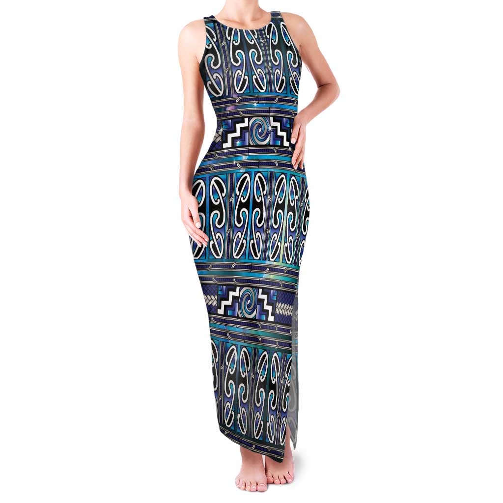 Maori Matariki Tank Maxi Dress Blue Galaxy Aesthetic Koru Art