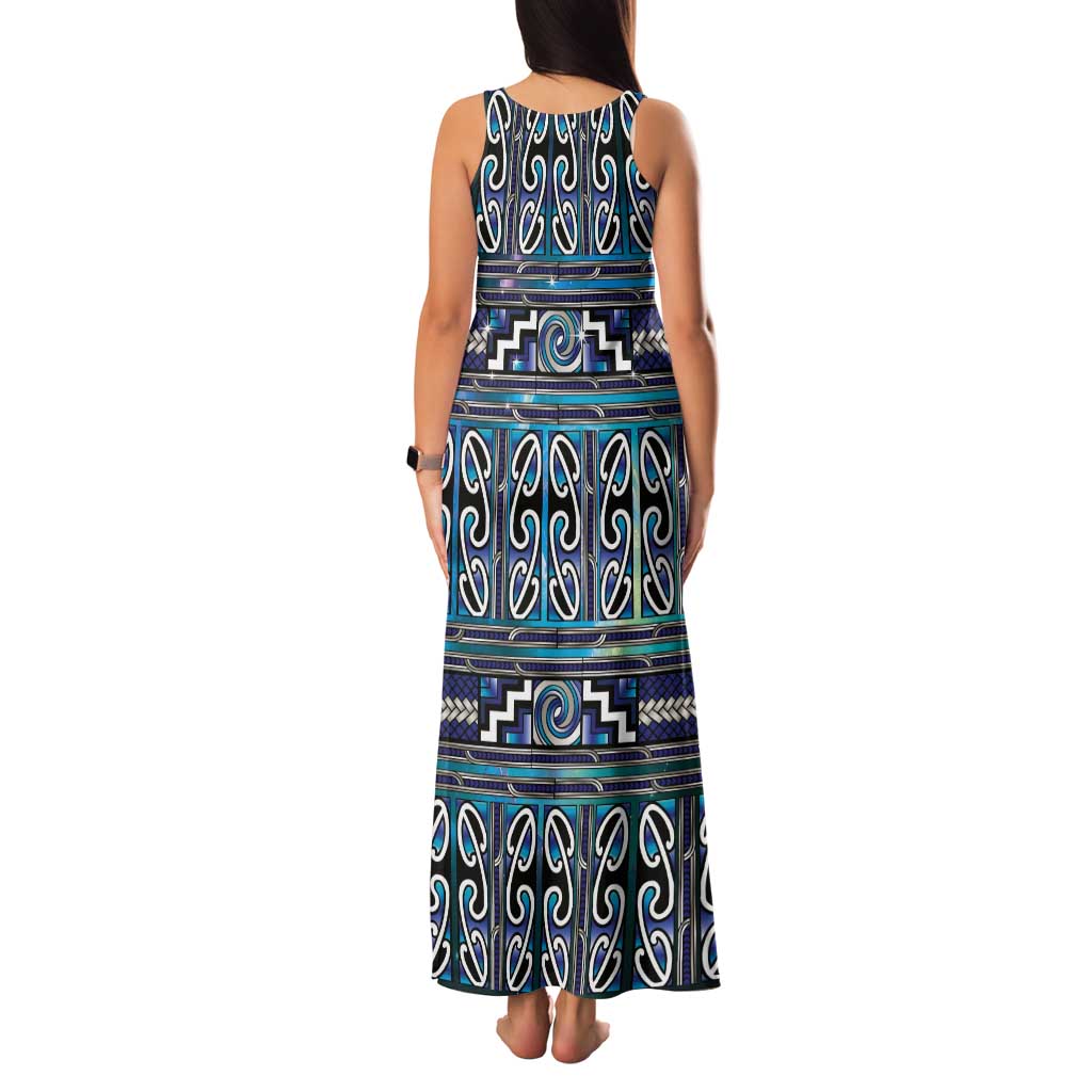 Maori Matariki Tank Maxi Dress Blue Galaxy Aesthetic Koru Art