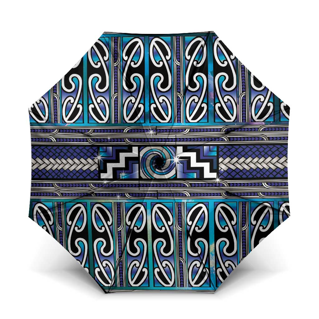 Maori Matariki Umbrella Blue Galaxy Aesthetic Koru Art LT01 One Size Folded 11.42 inch Opened Diameter 37.4 inch Blue - Polynesian Pride