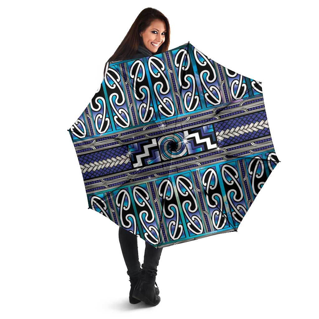 Maori Matariki Umbrella Blue Galaxy Aesthetic Koru Art LT01 - Polynesian Pride
