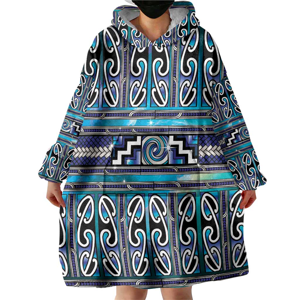 Maori Matariki Wearable Blanket Hoodie Blue Galaxy Aesthetic Koru Art LT01 - Polynesian Pride