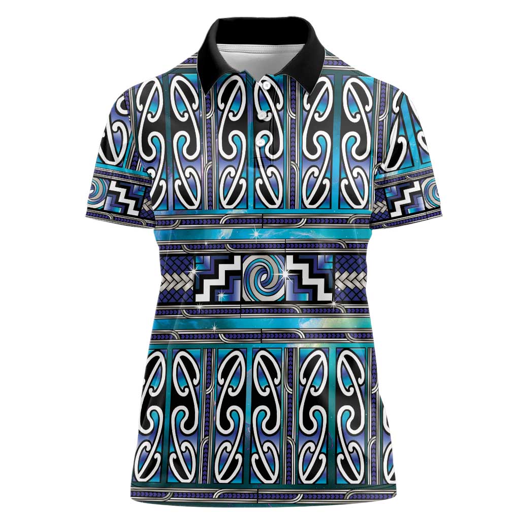 Maori Matariki Women Polo Shirt Blue Galaxy Aesthetic Koru Art LT01 Female Blue - Polynesian Pride