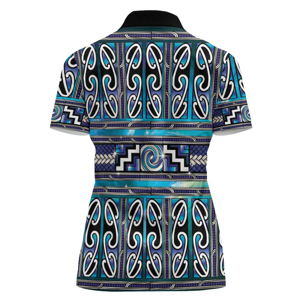 Maori Matariki Women Polo Shirt Blue Galaxy Aesthetic Koru Art LT01 - Polynesian Pride