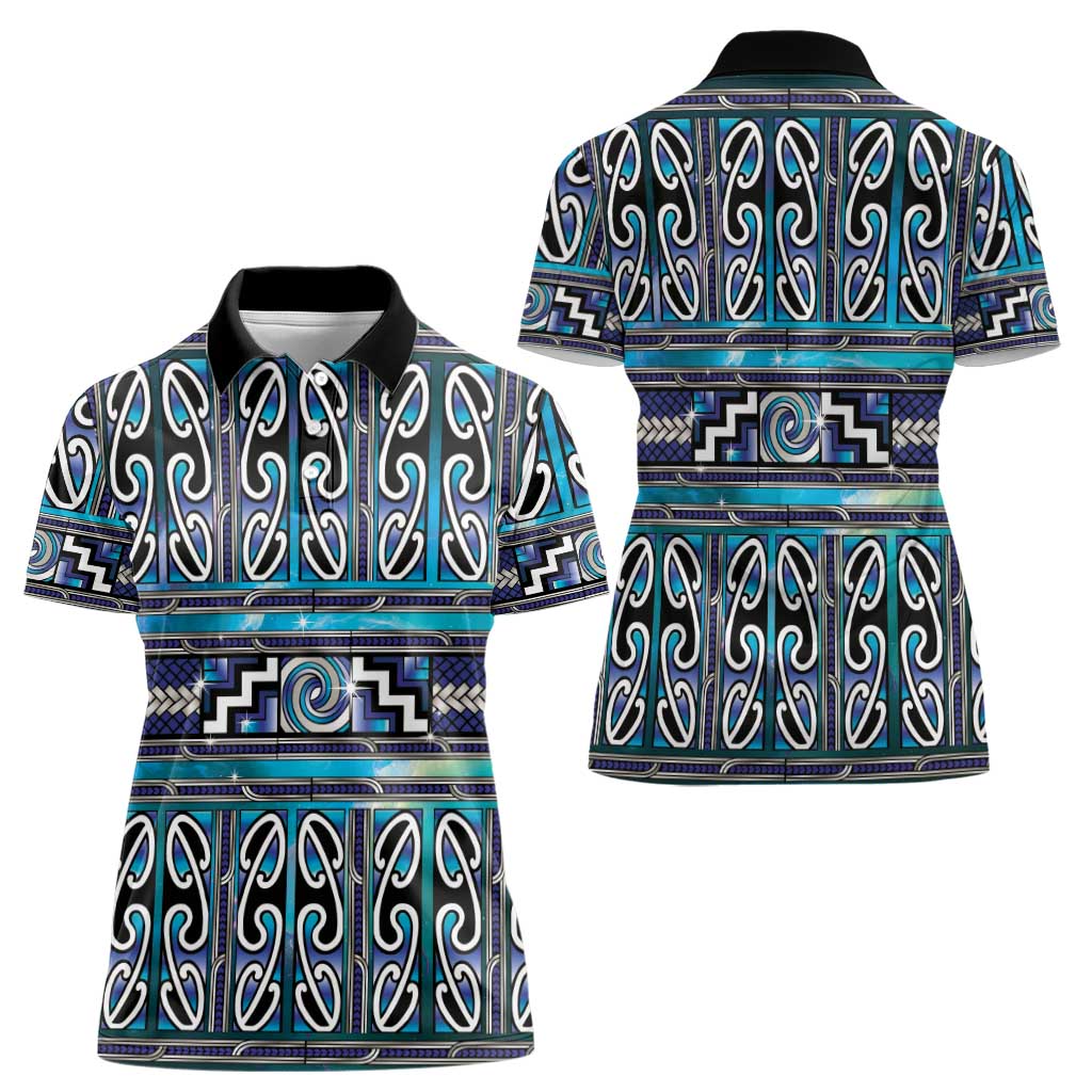Maori Matariki Women Polo Shirt Blue Galaxy Aesthetic Koru Art LT01 - Polynesian Pride