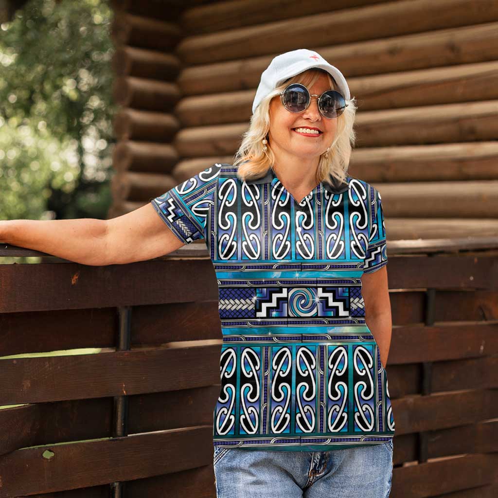 Maori Matariki Women Polo Shirt Blue Galaxy Aesthetic Koru Art LT01 - Polynesian Pride