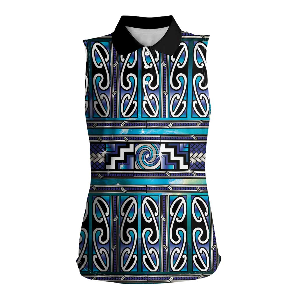 Maori Matariki Women Sleeveless Polo Shirt Blue Galaxy Aesthetic Koru Art LT01 Female Blue - Polynesian Pride