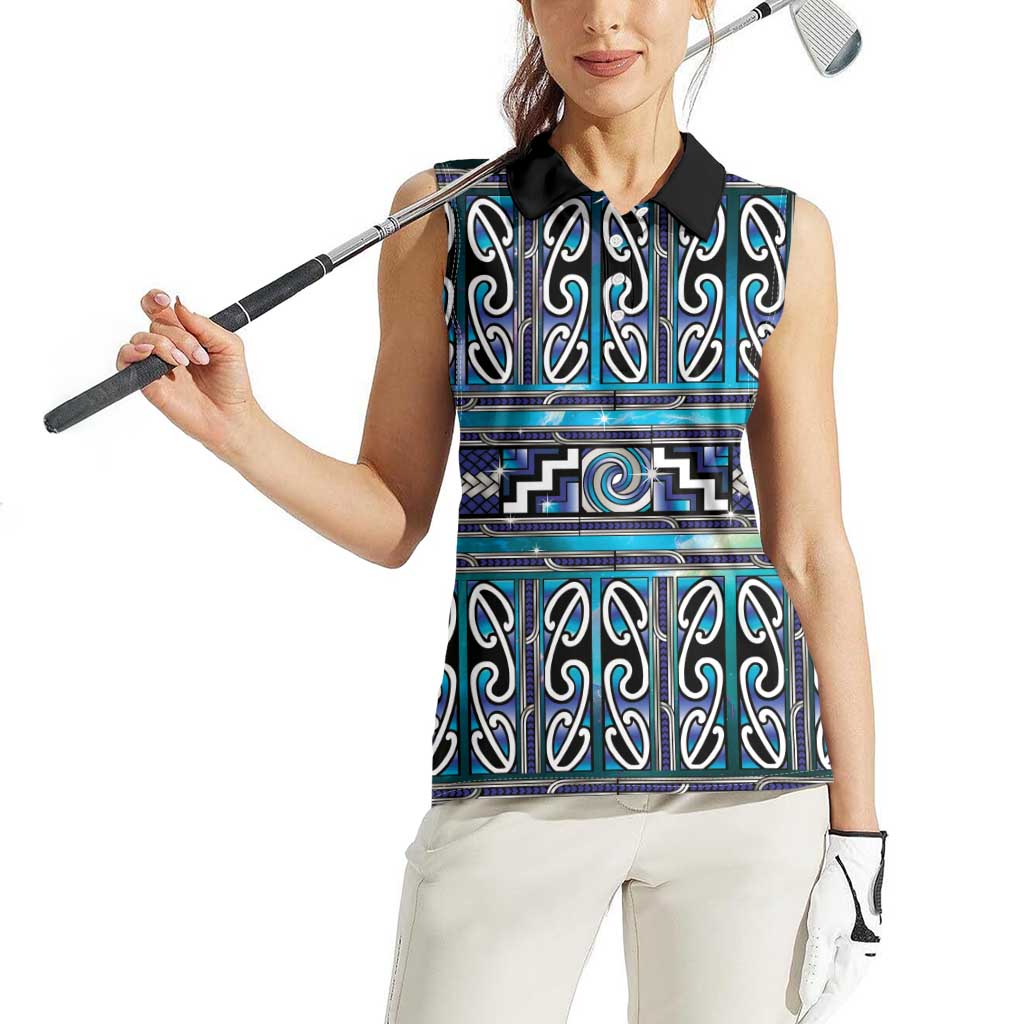 Maori Matariki Women Sleeveless Polo Shirt Blue Galaxy Aesthetic Koru Art LT01 - Polynesian Pride