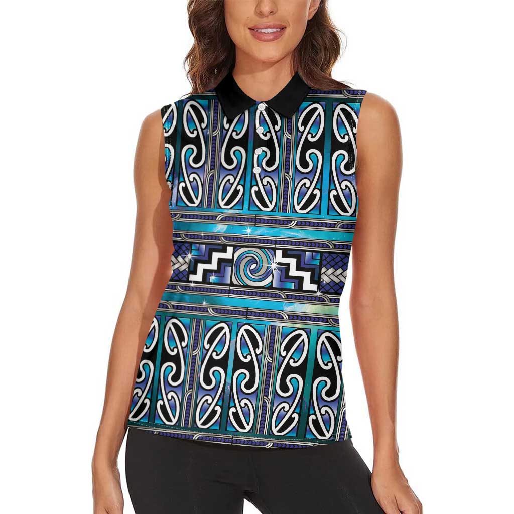 Maori Matariki Women Sleeveless Polo Shirt Blue Galaxy Aesthetic Koru Art LT01 - Polynesian Pride