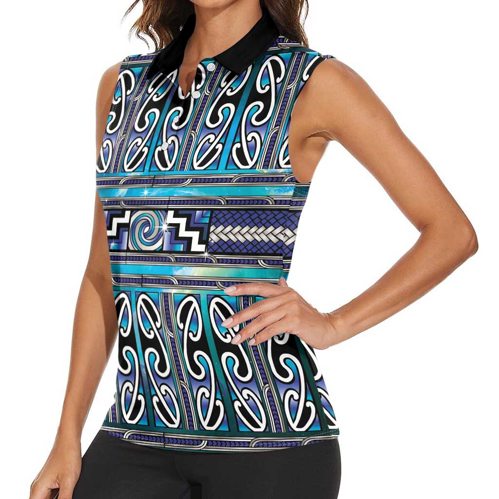 Maori Matariki Women Sleeveless Polo Shirt Blue Galaxy Aesthetic Koru Art LT01 - Polynesian Pride