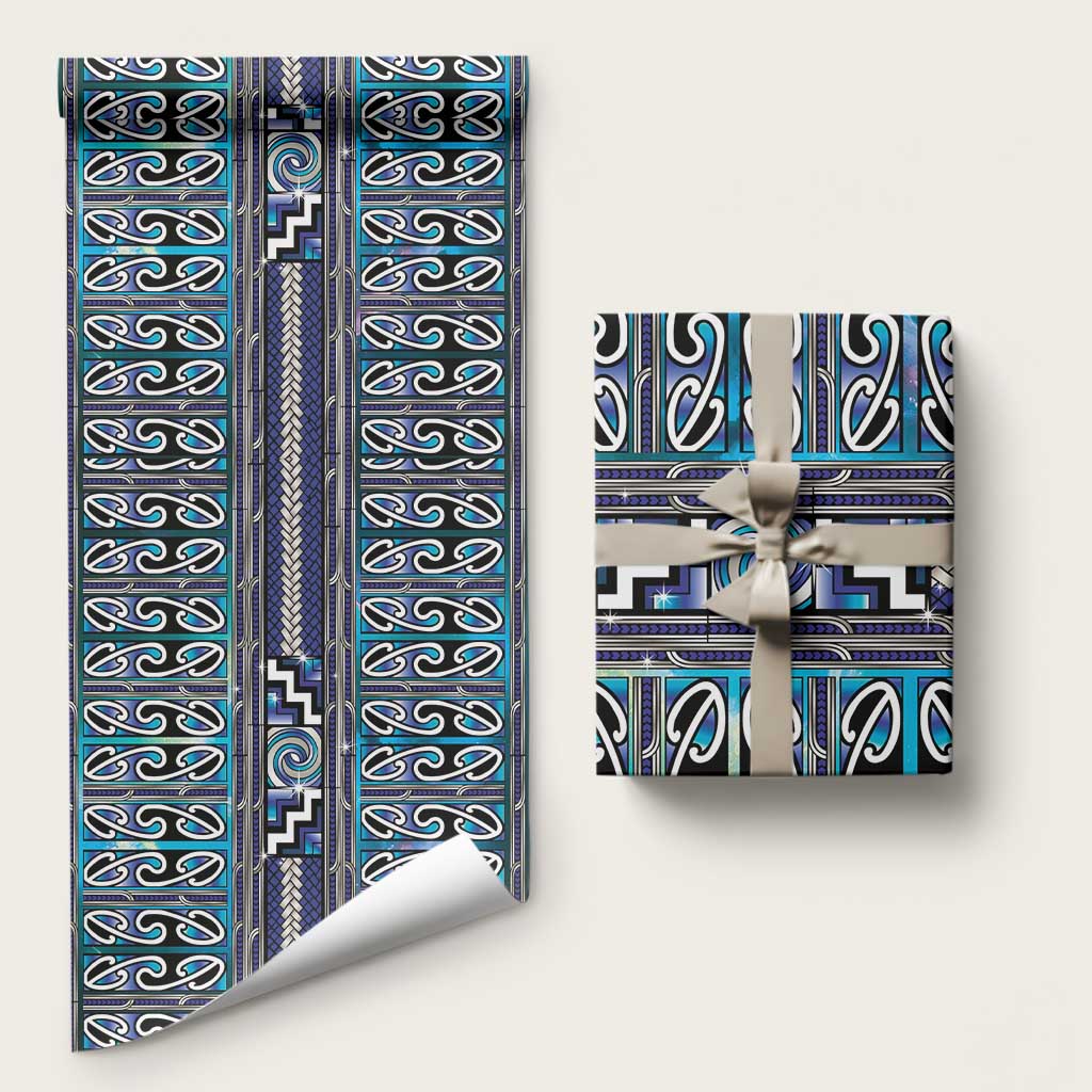 Maori Matariki Wrapping Paper Blue Galaxy Aesthetic Koru Art LT01 58" × 23" Blue - Polynesian Pride