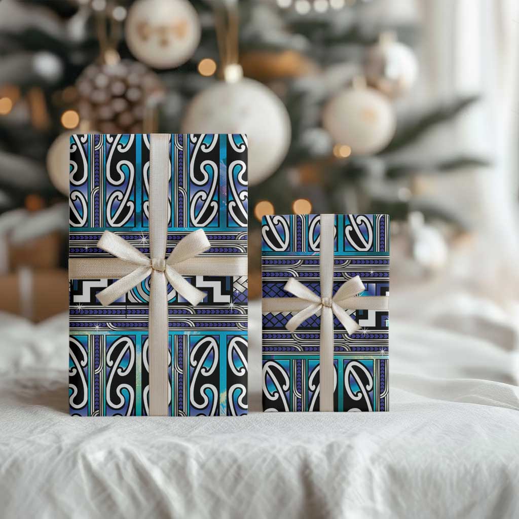 Maori Matariki Wrapping Paper Blue Galaxy Aesthetic Koru Art LT01 - Polynesian Pride