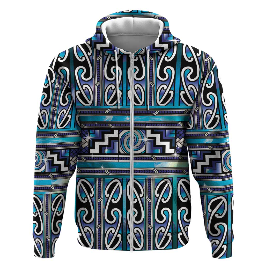 Maori Matariki Zip Hoodie Blue Galaxy Aesthetic Koru Art LT01 Zip Hoodie Blue - Polynesian Pride