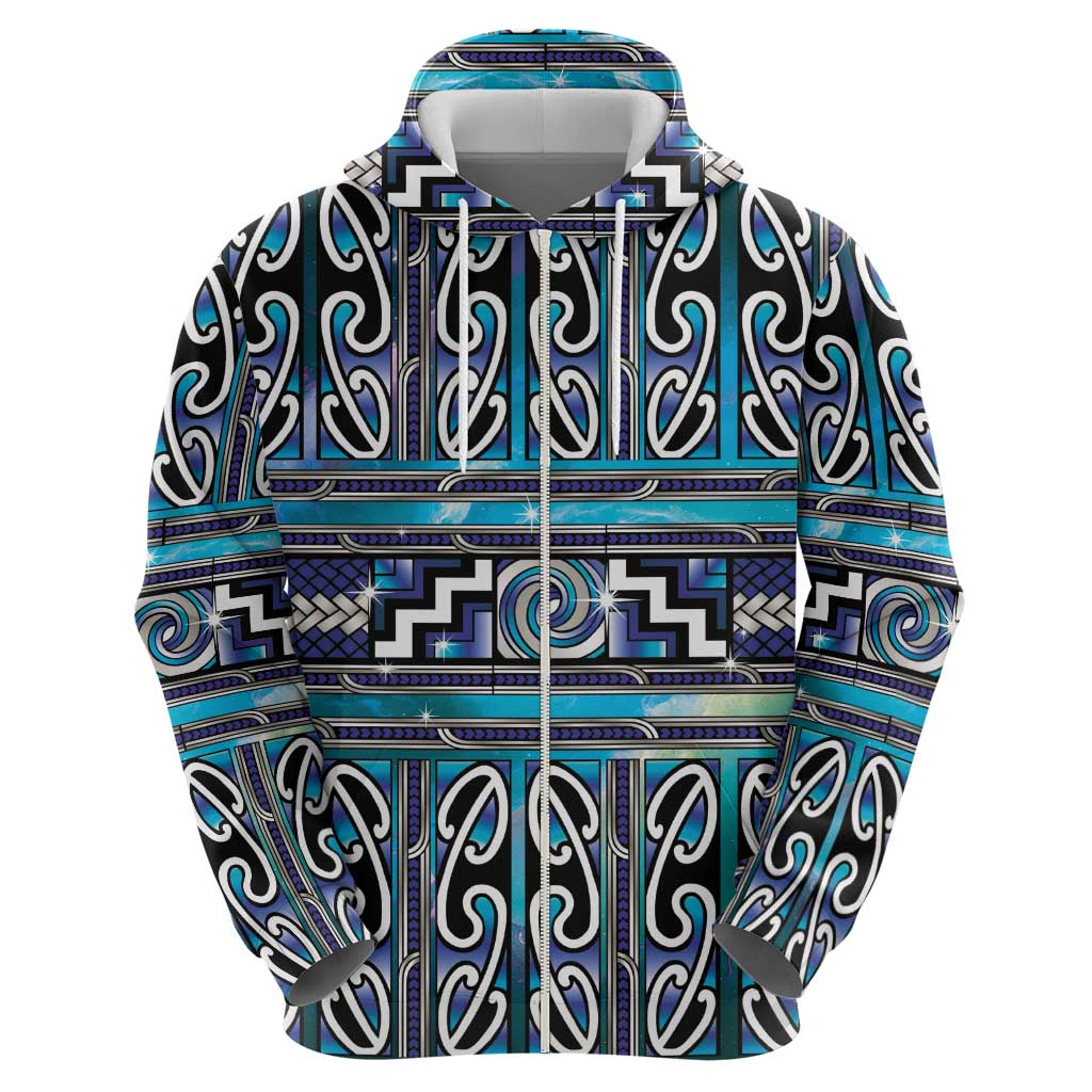 Maori Matariki Zip Hoodie Blue Galaxy Aesthetic Koru Art LT01 - Polynesian Pride