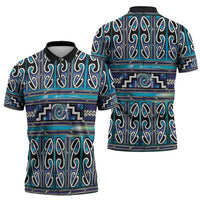 Maori Matariki Zipper Polo Shirt Blue Galaxy Aesthetic Koru Art LT01 - Polynesian Pride