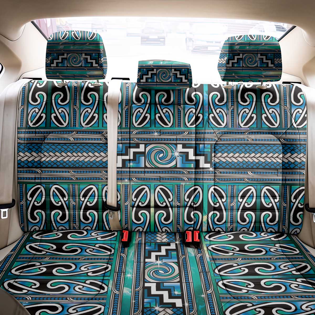 Maori Matariki Back Car Seat Cover Green Galaxy Aesthetic Koru Art LT01 - Polynesian Pride