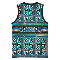 Maori Matariki Basketball Jersey Green Galaxy Aesthetic Koru Art LT01 - Polynesian Pride