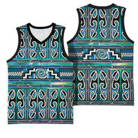 Maori Matariki Basketball Jersey Green Galaxy Aesthetic Koru Art LT01 - Polynesian Pride