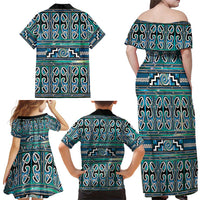 Maori Matariki Family Matching Off Shoulder Maxi Dress and Hawaiian Shirt Green Galaxy Aesthetic Koru Art