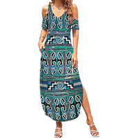 Maori Matariki Family Matching Summer Maxi Dress and Hawaiian Shirt Green Galaxy Aesthetic Koru Art