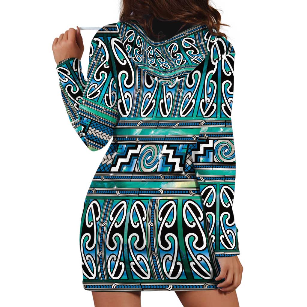 Maori Matariki Hoodie Dress Green Galaxy Aesthetic Koru Art LT01 - Polynesian Pride