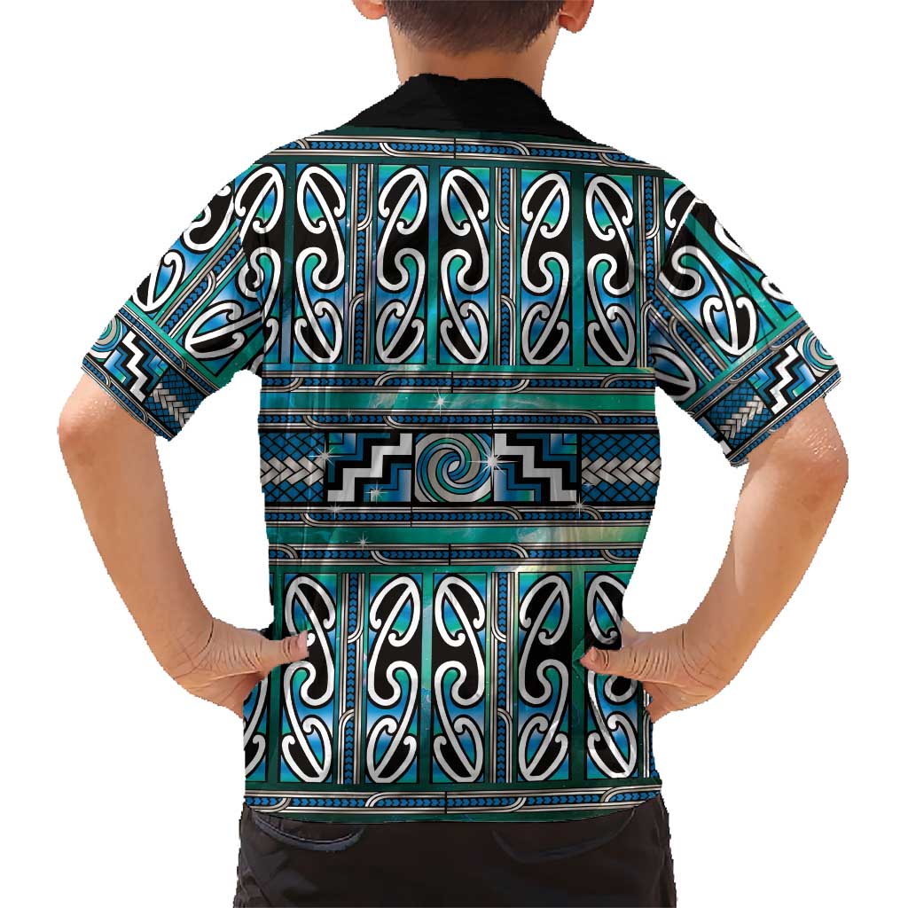 Maori Matariki Kid Hawaiian Shirt Green Galaxy Aesthetic Koru Art LT01 - Polynesian Pride