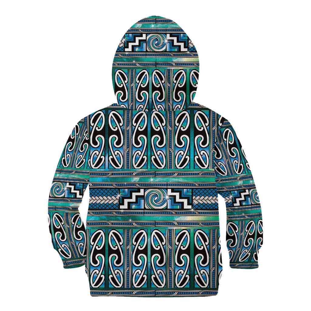 Maori Matariki Kid Hoodie Green Galaxy Aesthetic Koru Art