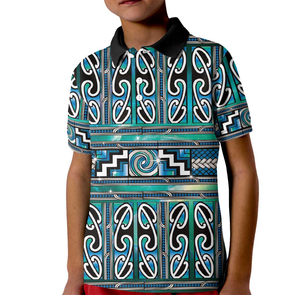 Maori Matariki Kid Polo Shirt Green Galaxy Aesthetic Koru Art LT01 Kid Green - Polynesian Pride